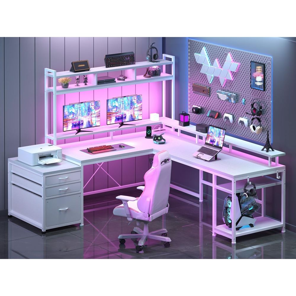 L Shaped Desk Setup - Bureau en L de 104 pouces
