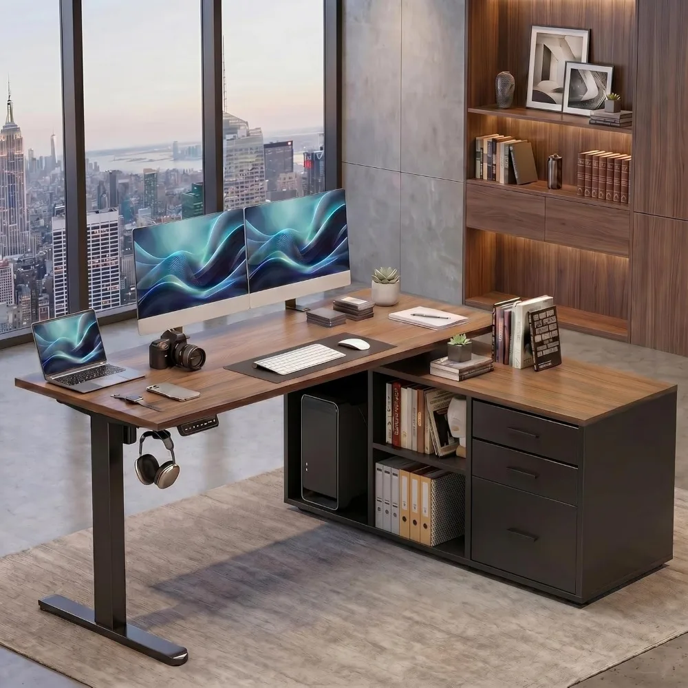 L Shaped Desk Setup - Bureau debout en forme de L