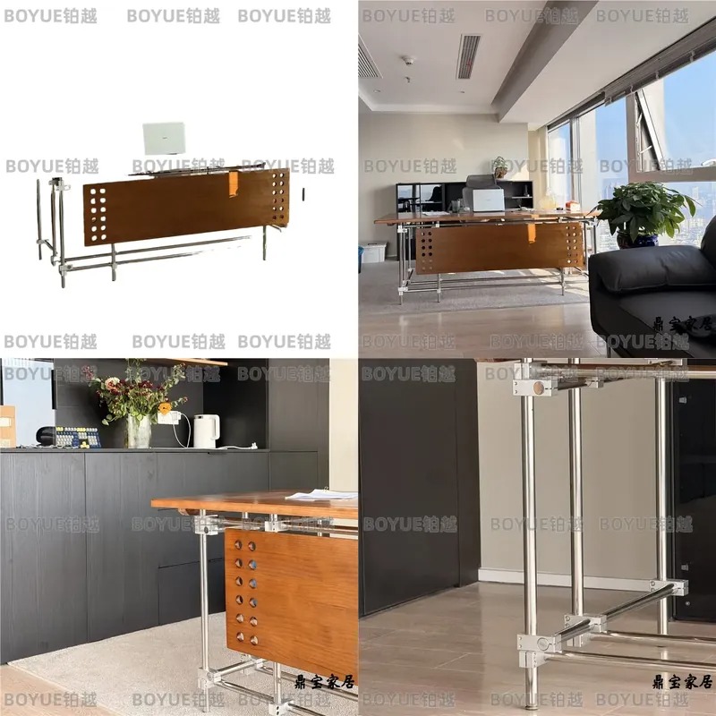 L Shaped Desk Setup - Bureau en bois massif Bauhaus, style