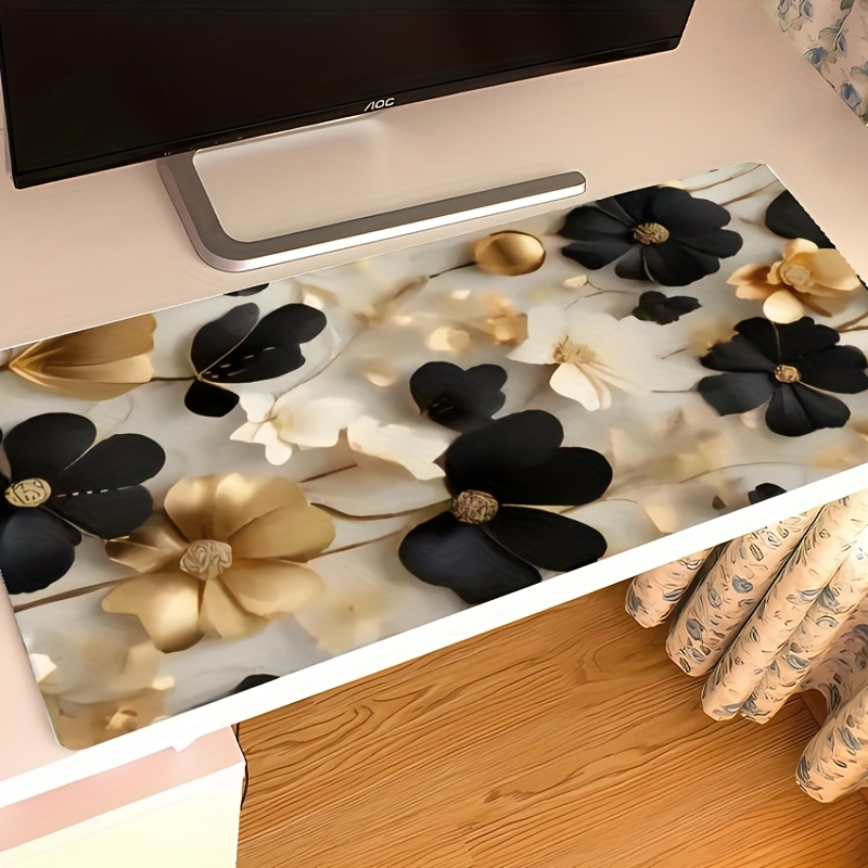 Desk Setup Gaming And Work - Grand tapis de bureau floral noir