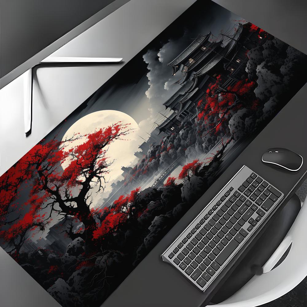 Desk Setup Red - Grand tapis de souris antidérapant et