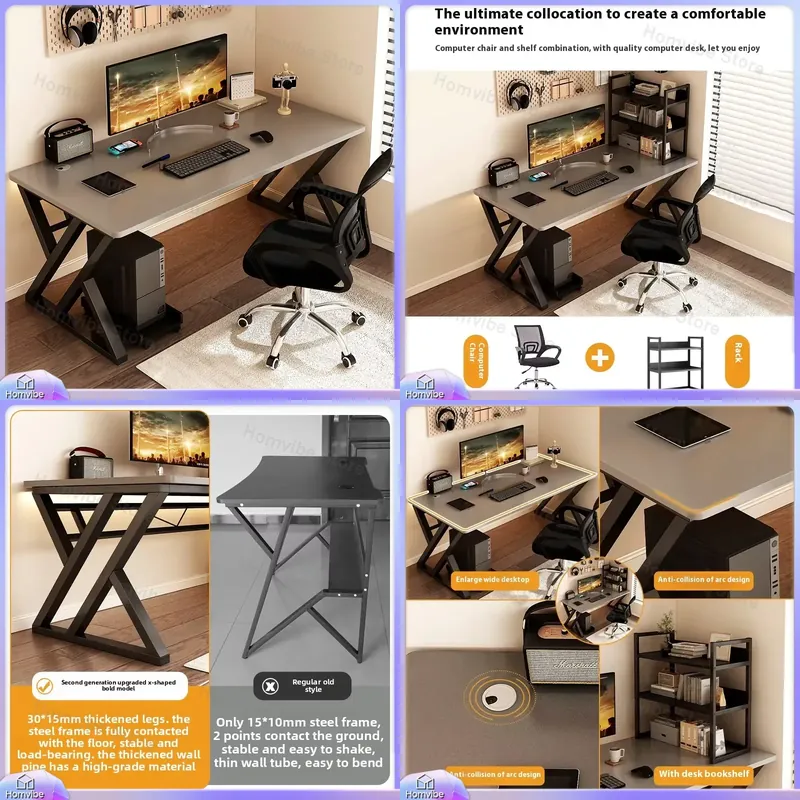 L Shaped Desk Setup - Bureau d'ordinateur moderne en bois pour